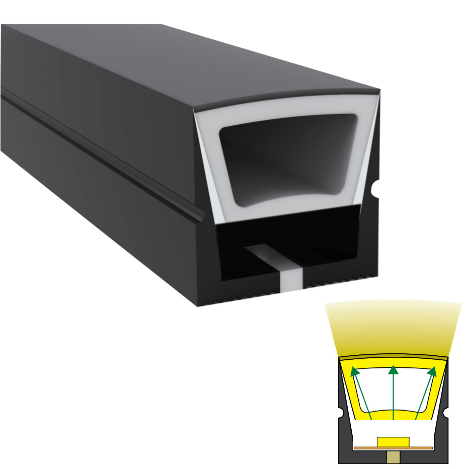 10*10mm 120° Top Emitting Full Black Silicone LED Strip Channel For 5mm LED Light Strips